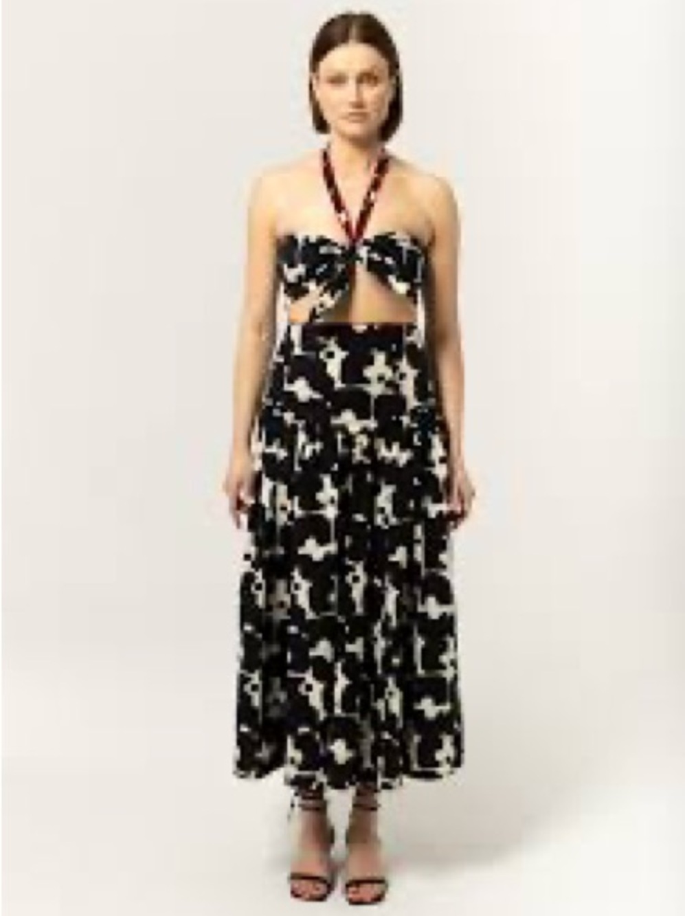 Bel Kazan Black & White Abstract Print Maxi Skirt